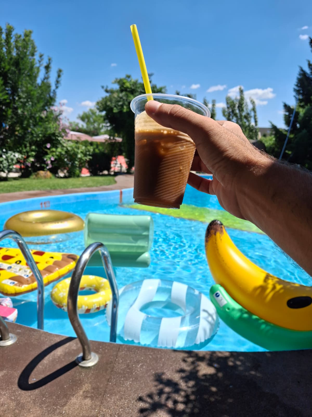 Relaxing by the pool with iced coffee, Motanul Galanton Snagov