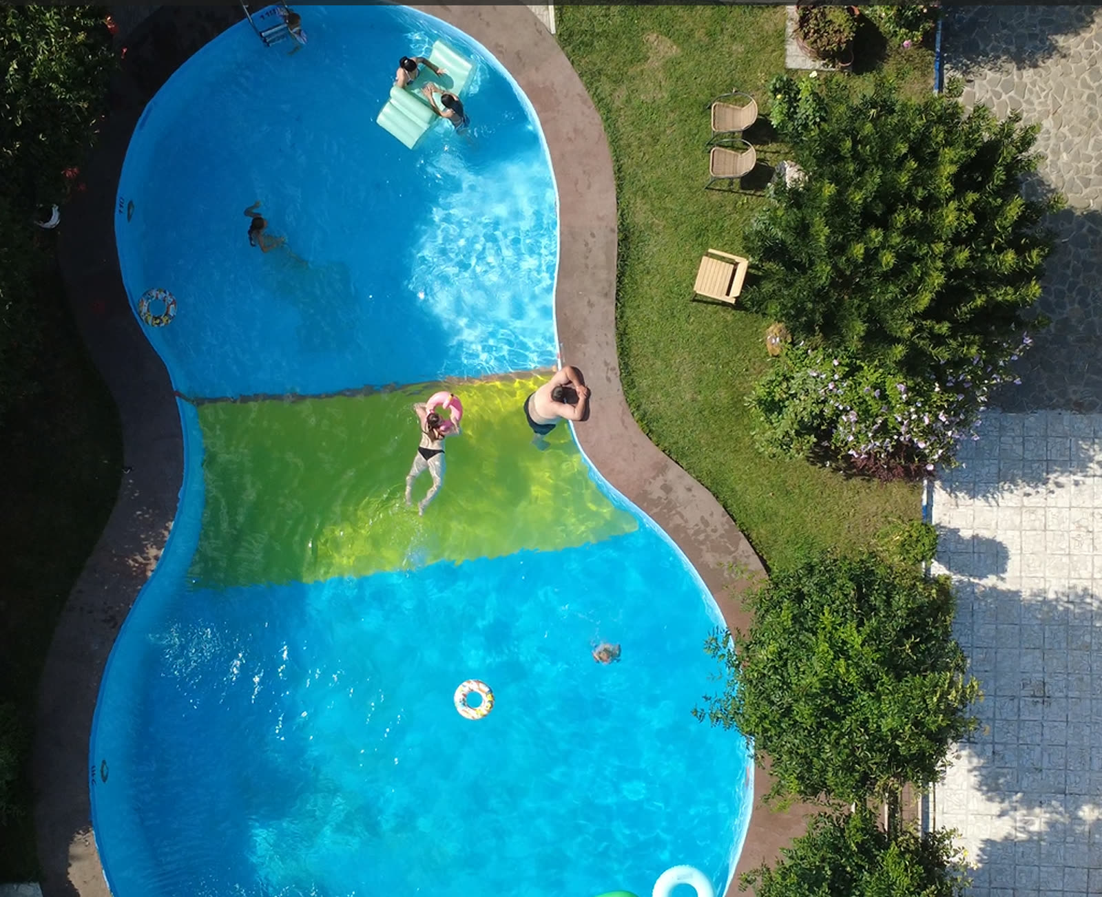 Outdoor pool seen from a drone, Motanul Galanton Snagov
